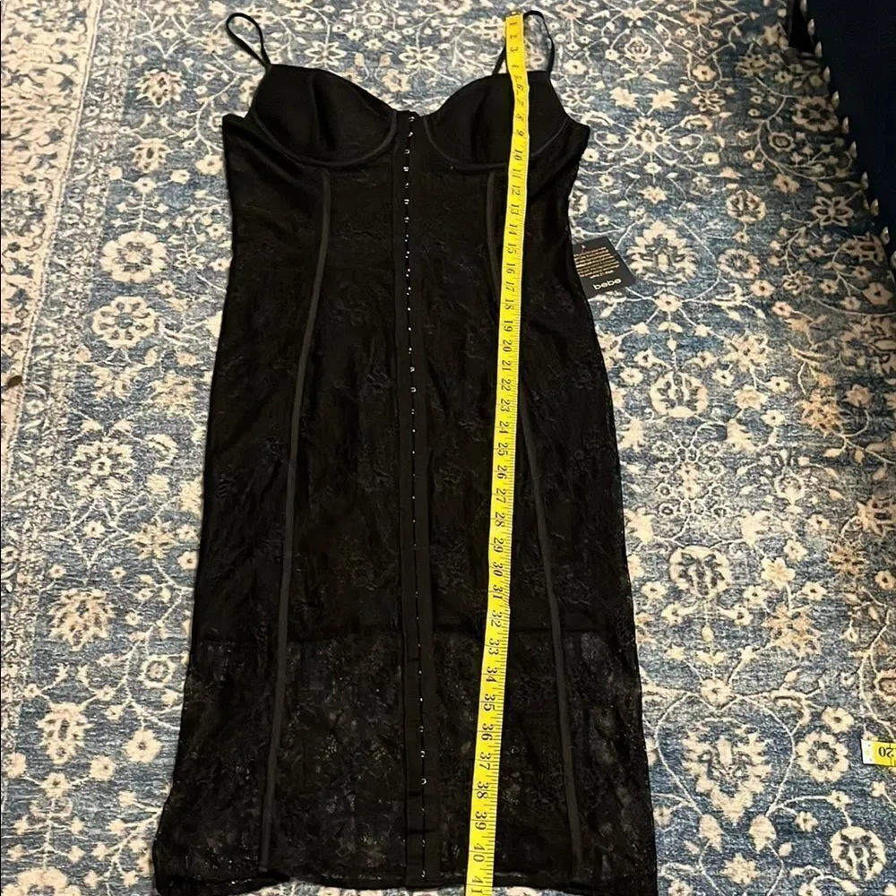 Bebe Bustier Lace Midi Elegant Black Dress Brand New Party Event Gala